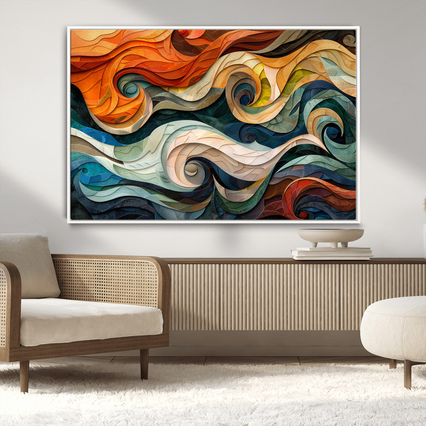 MGV-FC-36X24 - Abstract Wave Wall Art | Ready to Hang Framed Canvas Print | Vibrant Home Decor for Modern Spaces