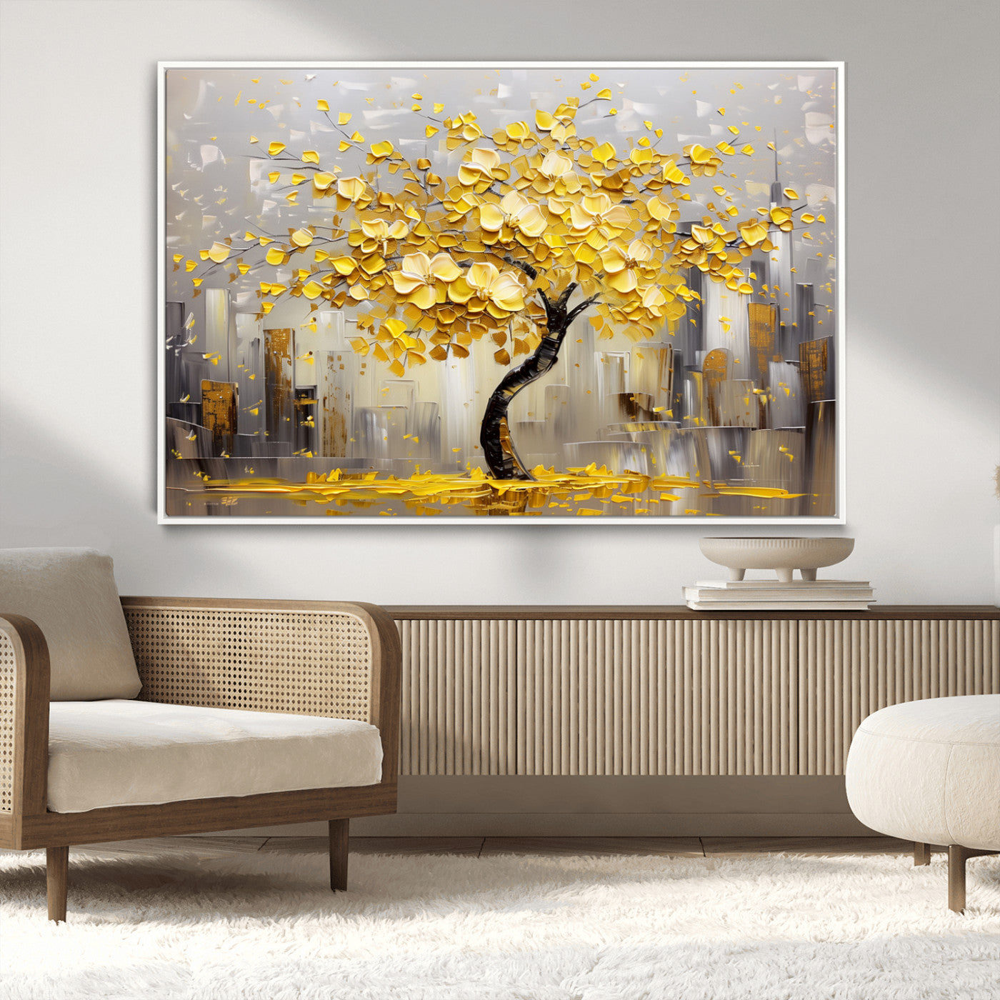 -Golden Tree Canvas Print | Abstract Wall Art for Modern Homes | Ready to Hang Framed Artwork