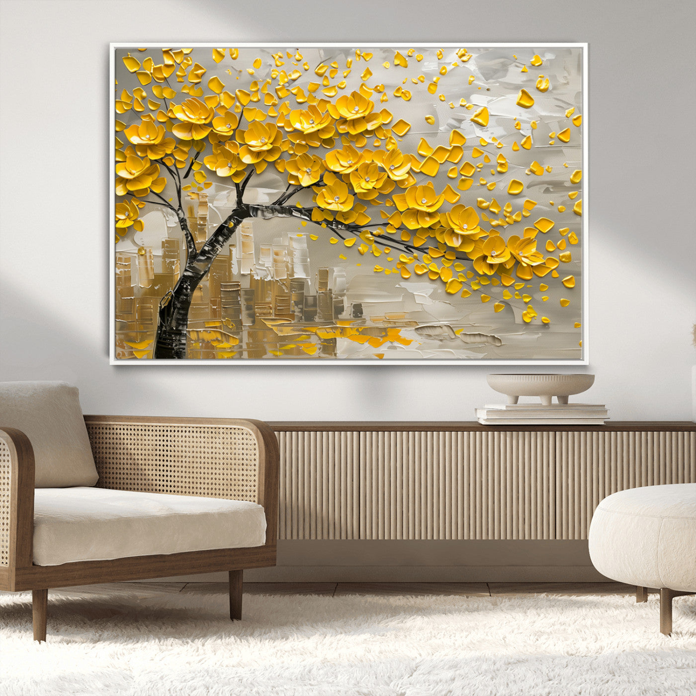 MGV-FC-36X24 - Yellow Blossom Tree Canvas Wall Art - Floral Abstract Modern Contemporary Artwork for Living Room or