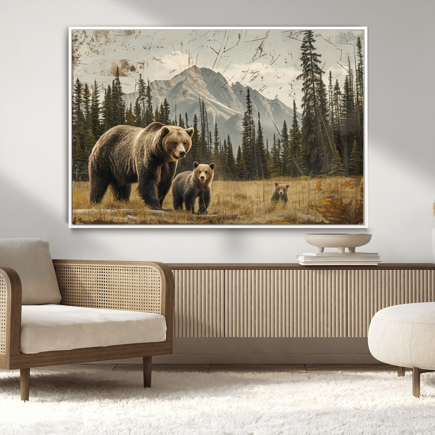 MGV-FC-36X24 - Rustic Grizzly 399 Bear Family Wall Art Canvas Print