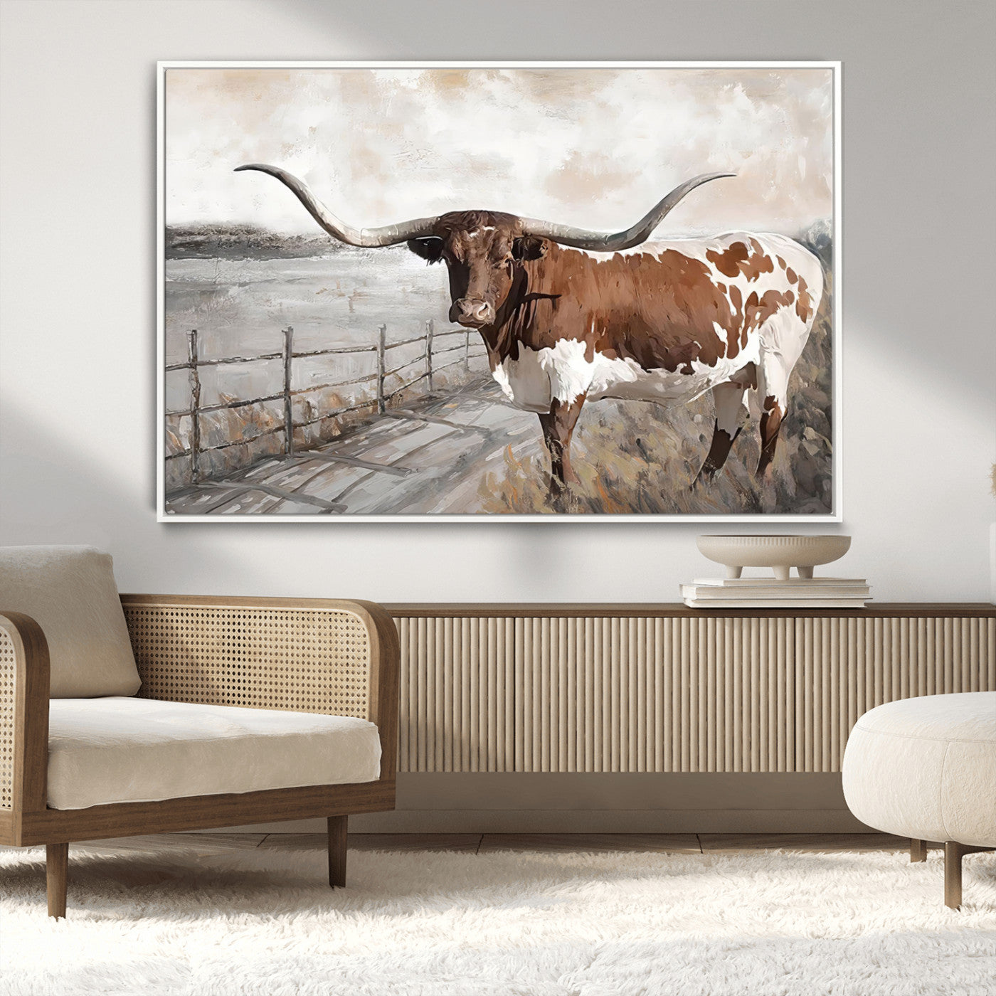 57340-MGV-CV-36X24-Vintage Texas Cow Wall Art Canvas Print, Rustic Longhorn Wall Art | Canvas Print for Farmhouse Decor