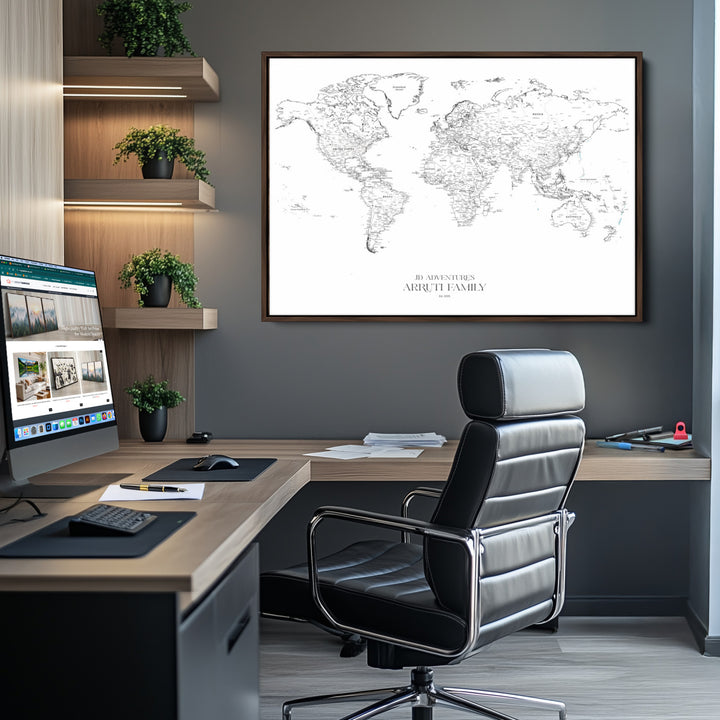 Personalized World Map Wall Art Canvas Print - Custom Push Pin Travel Map Canvas - Framed Map Print for Travel Lover Gift