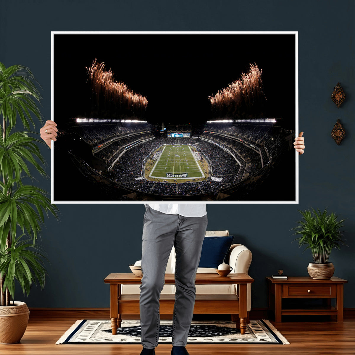 89680-MGV-CV-36X24 - Eagles Field Stadium Wall Art, Philadelphia Eagles Football, Framed and Ready to Hang