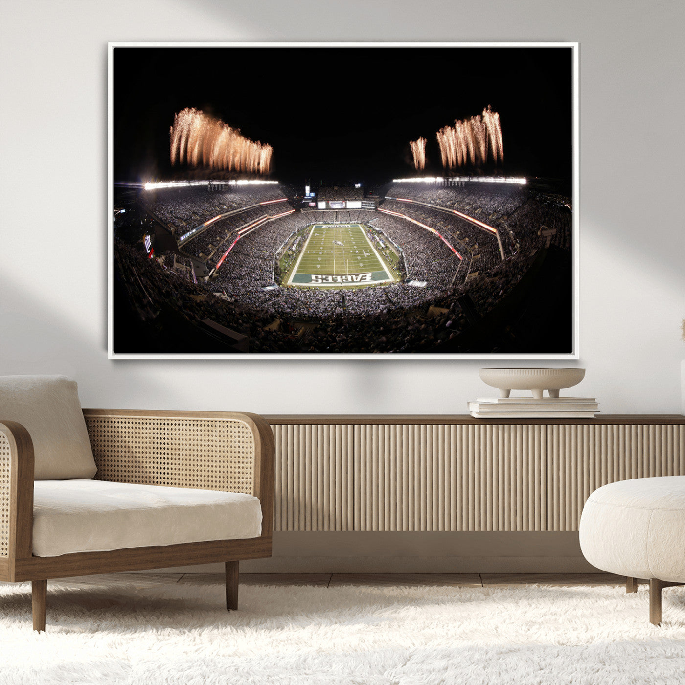 48893-MGV-CV-36X24-Eagles Field Stadium Wall Art - Lincoln Financial Field Fireworks Game Triple Canvas Wall Art -