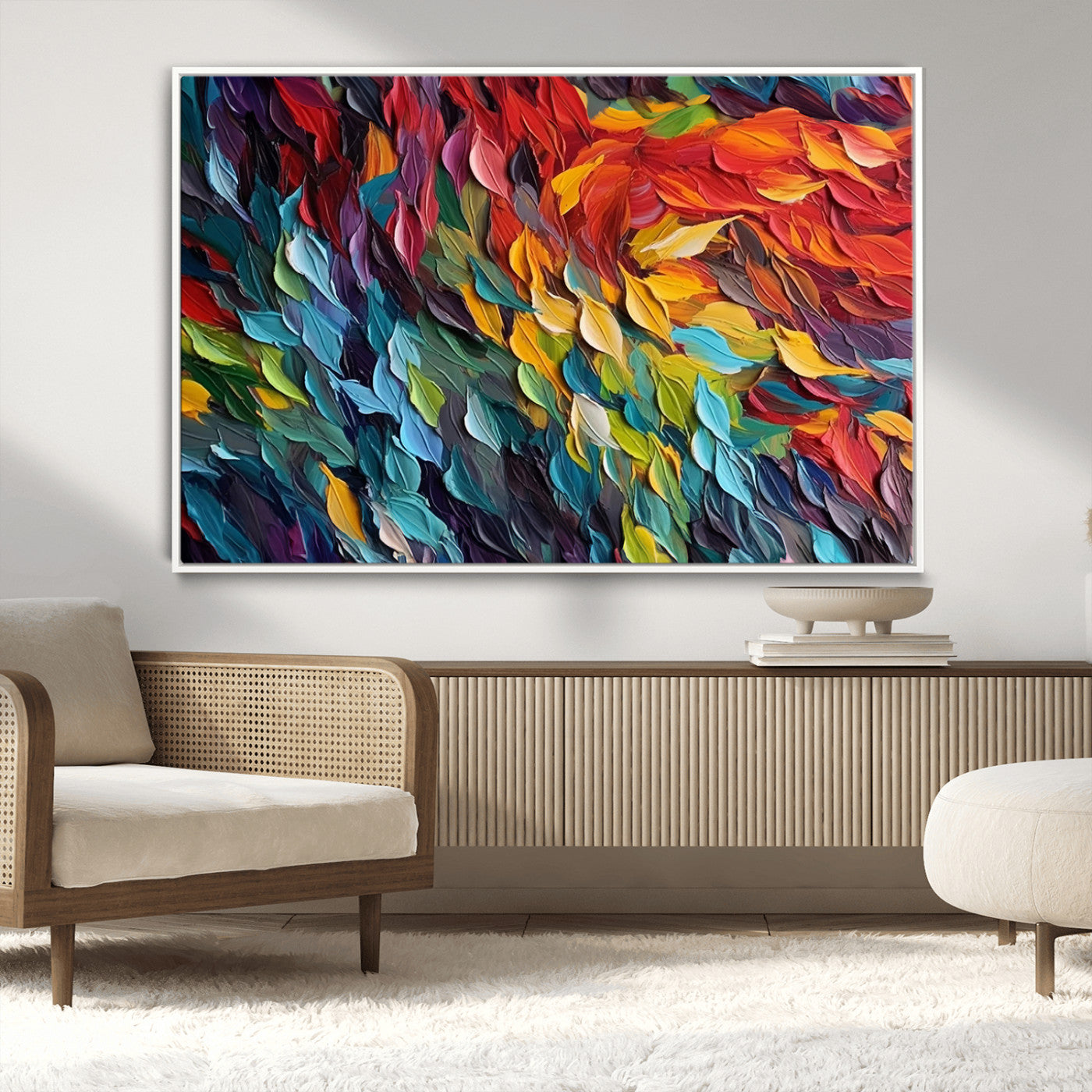 -Vibrant Abstract Leaf Wall Art Canvas Print | Bold Colorful Canvas for Living Room or Office | Ready
