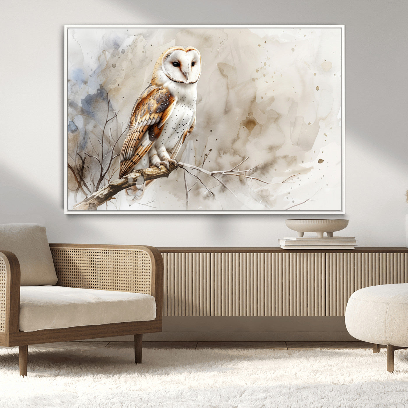 MGV-FC-36X24 - Barn Owl Wall Art | Watercolor Canvas Print | Perfect for Farmhouse Wall Decor | Ready to Hang