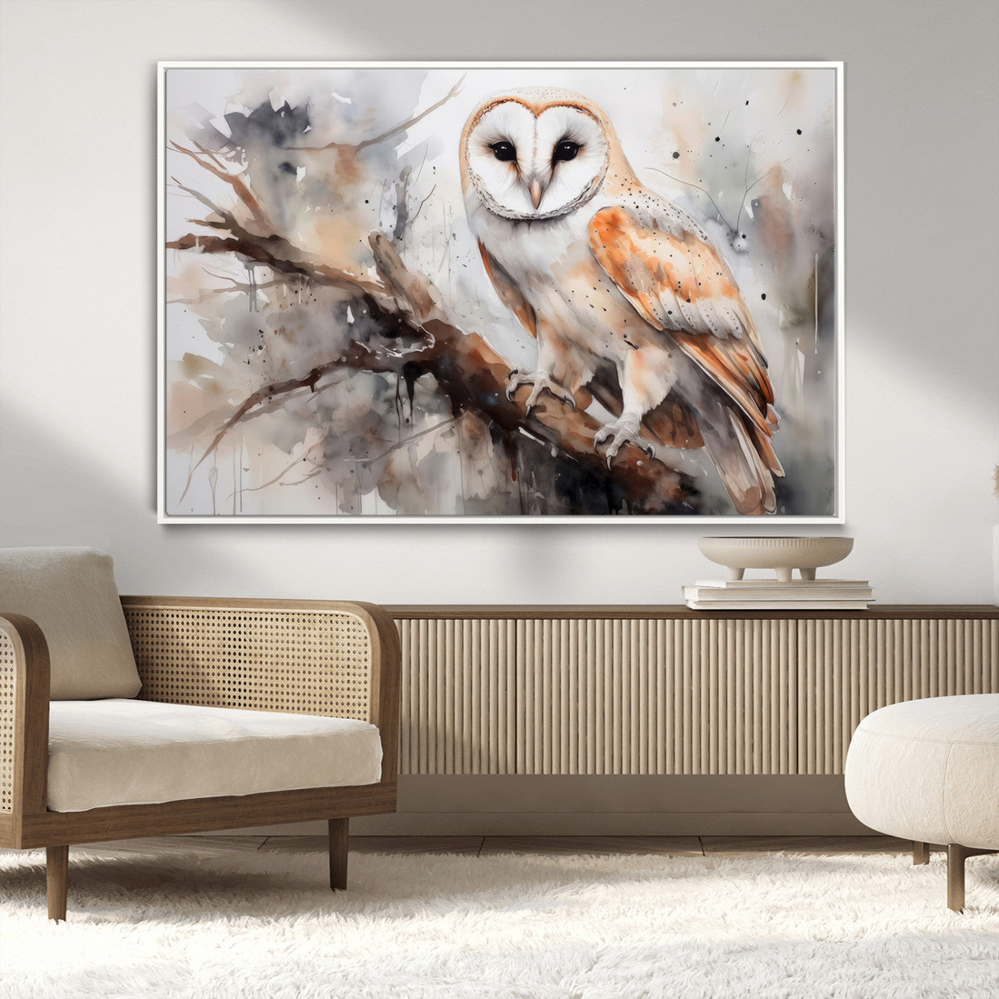 MGV-FC-36X24 - Barn Owl Wall Art | Watercolor Barn Owl Canvas Print | Perfect for Farmhouse Wall Decor | Ready to