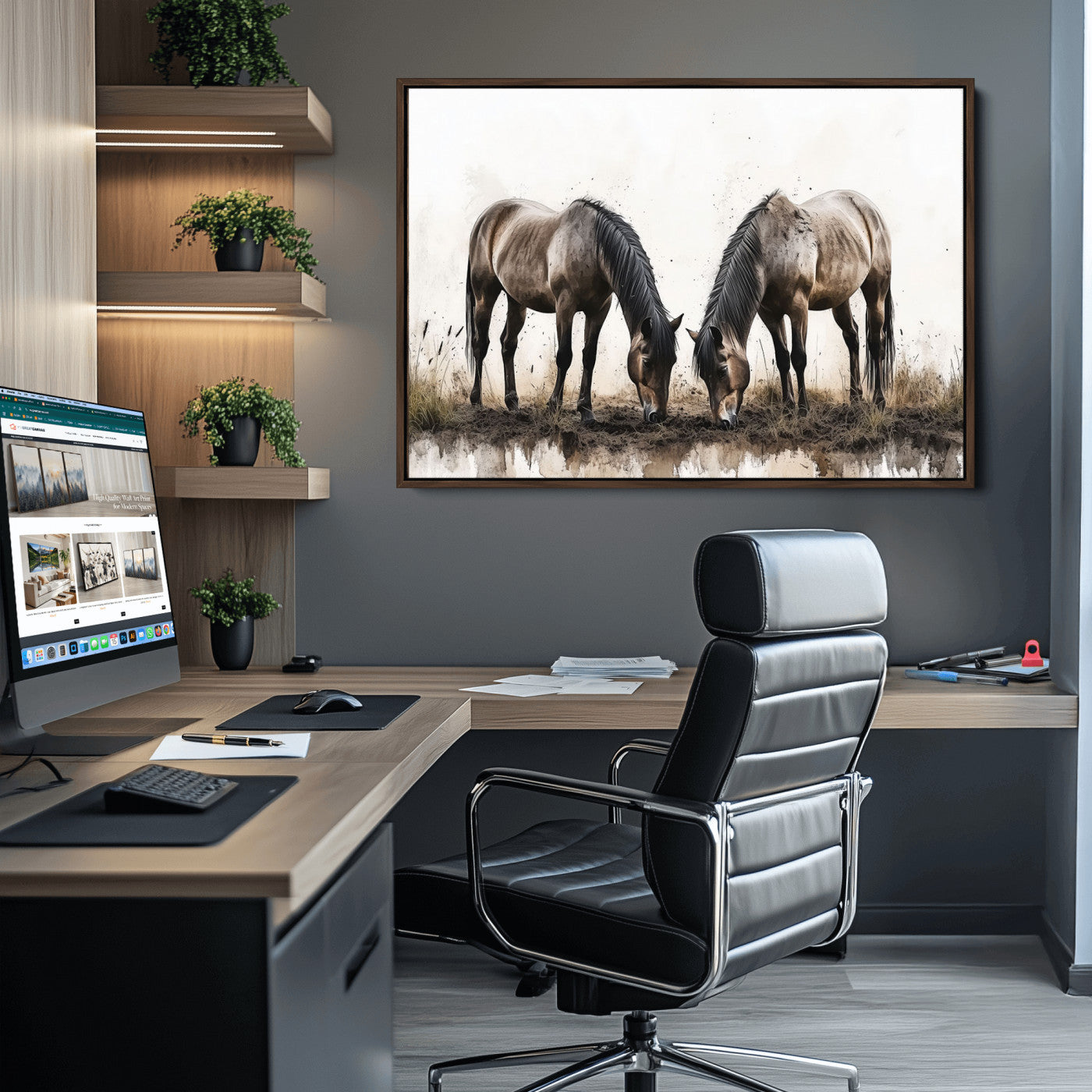 71729-MGV-CV-36X24-Chines Ink Style Horses Wall Art Canvas Print