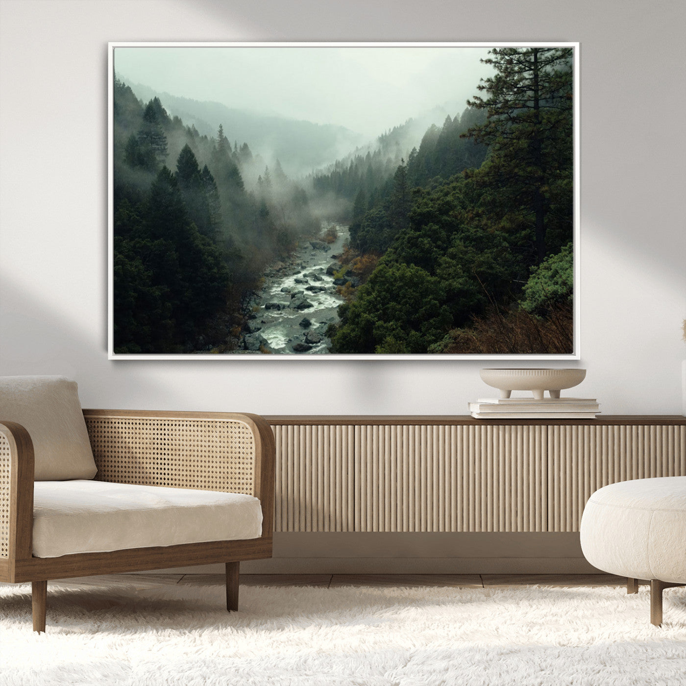 MGV-FC-36X24 - Misty Forest Wall Art | Ready to Hang and Framed | Tranquil Nature Landscape for Living Room or