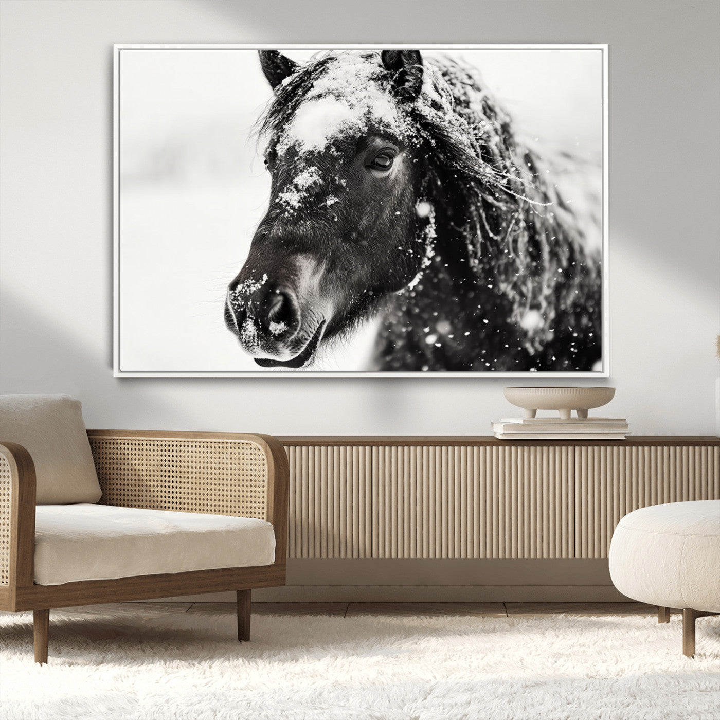 MGV-FC-36X24 - Framed Black and White Horse Wall Art | Ready to Hang and Framed | Farmhouse and Western Wall Decor