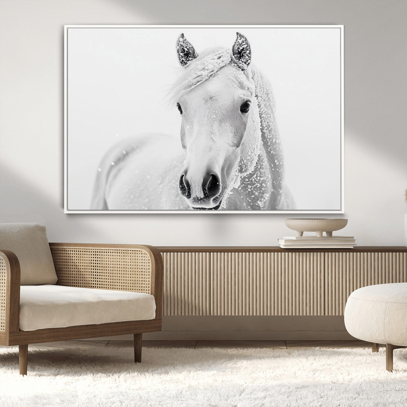 MGV-FC-36X24 - Majestic White Horse Wall Art | Ready to Hang and Framed | Farmhouse Wall Decor for Living Room