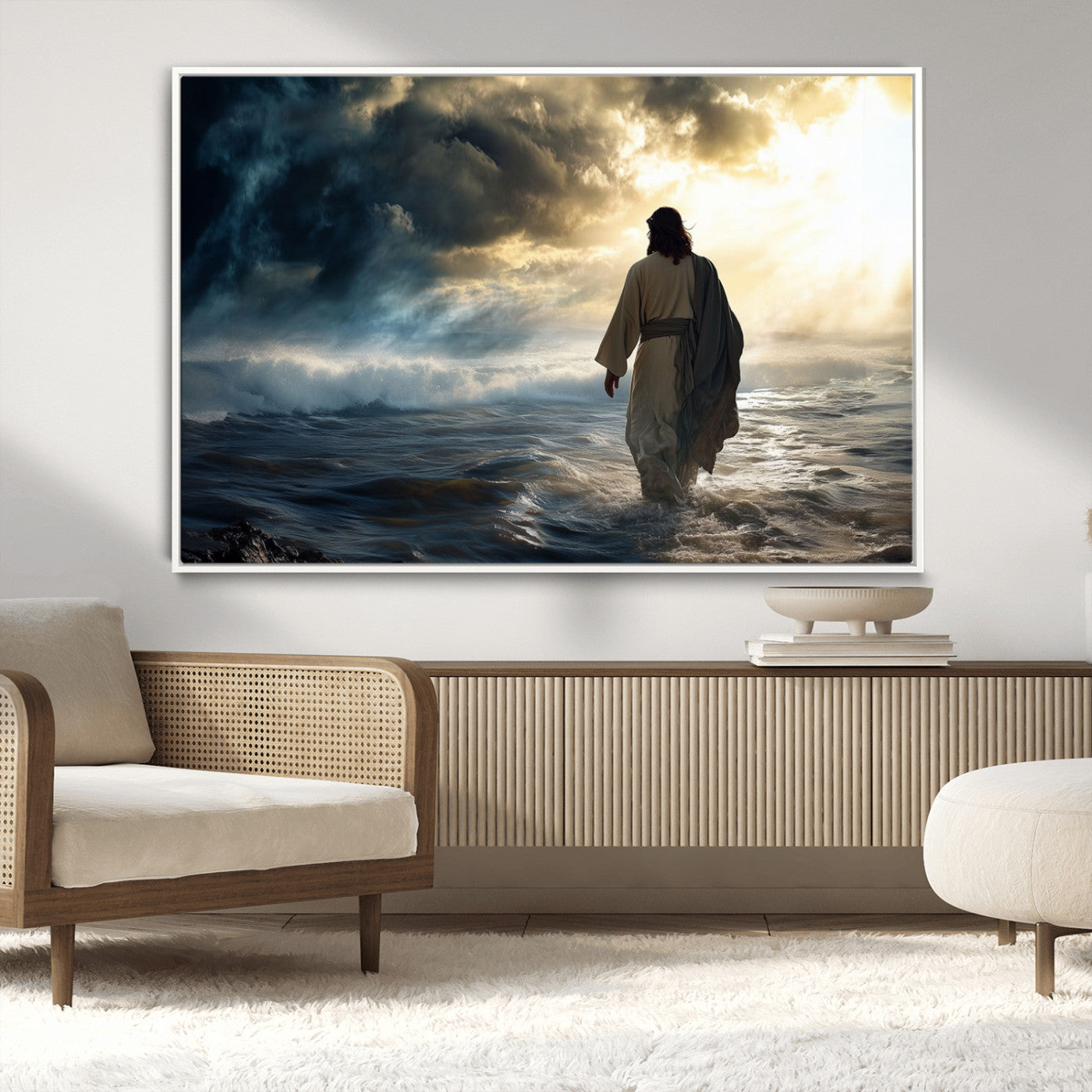 MGV-FC-36X24 - Jesus Walking on Water Wall Art | Canvas Print | Ready to Hang | Christian Home Decor | Spiritual
