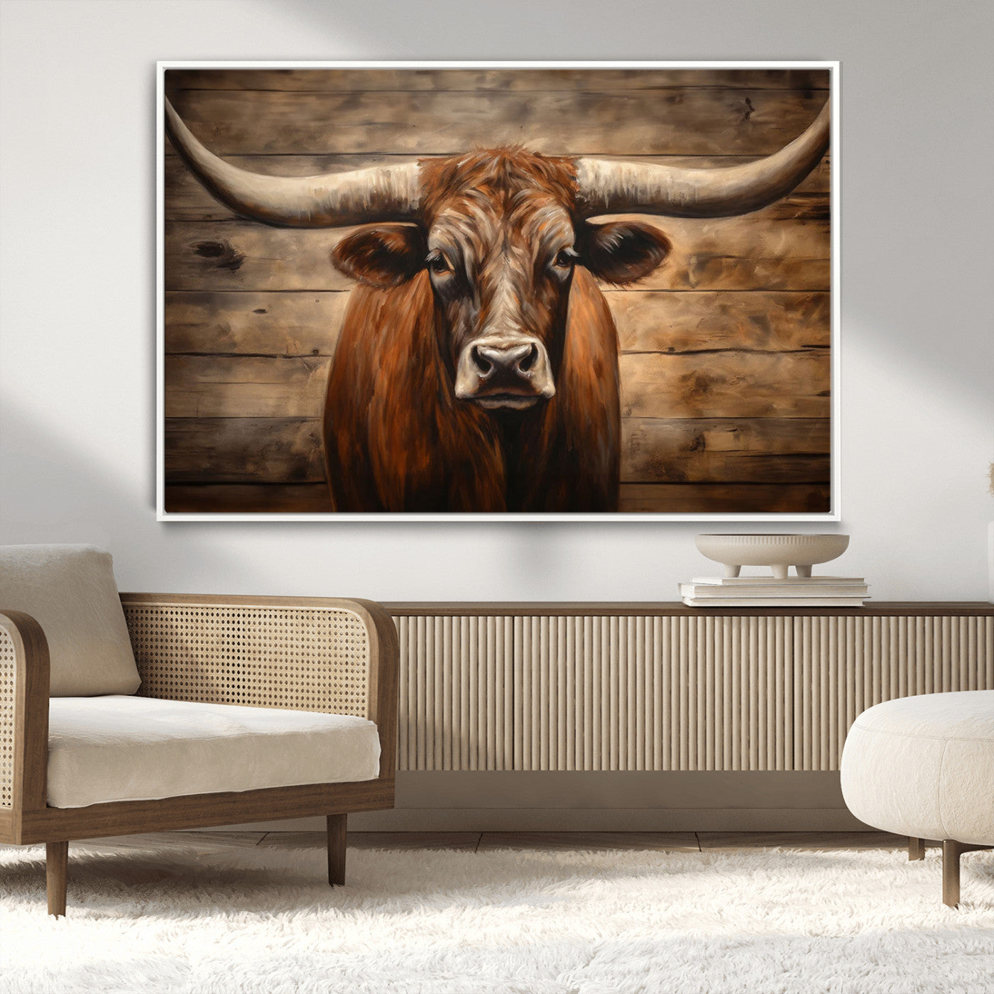 77556-MGV-CV-36X24-Longhorn Bull Wall Art | Canvas Print | Ready to Hang | Rustic Farmhouse Wall Decor | Western Barn