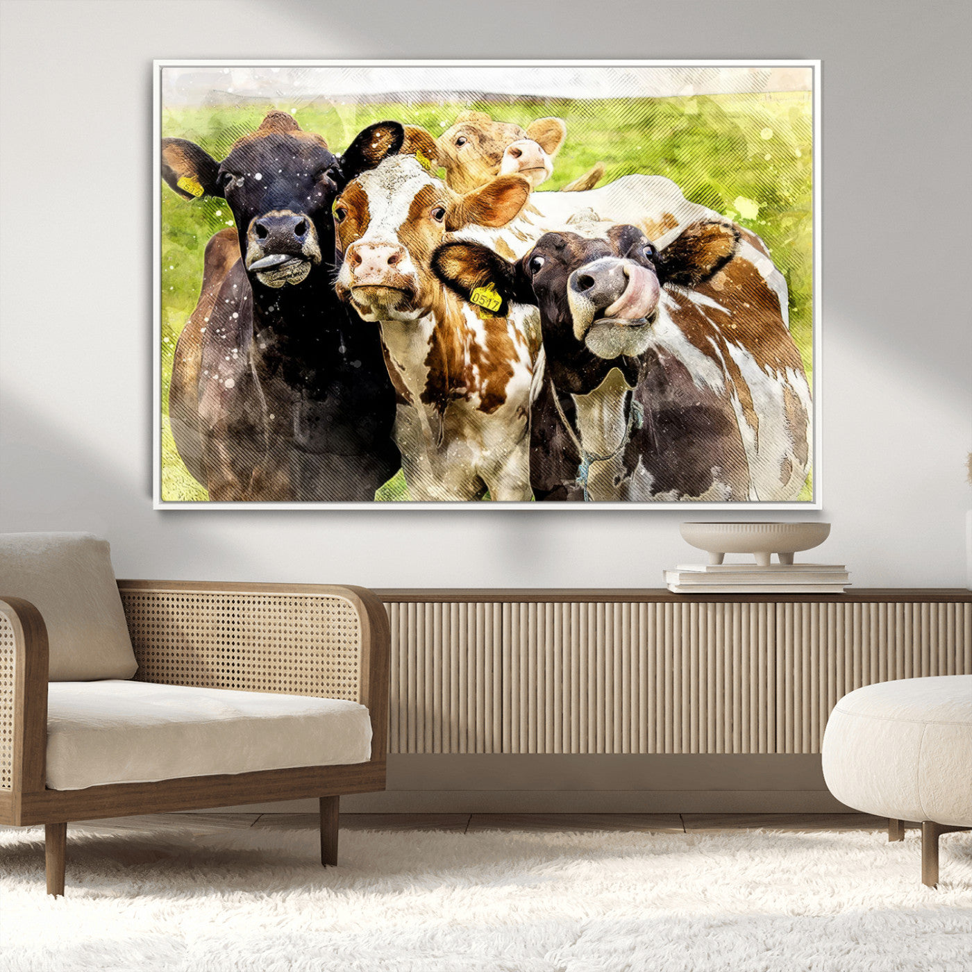MGV-FC-36X24 - Curious Cows Farmhouse Wall Art | Ready to Hang and Framed Canvas Print | Rustic Farm Decor