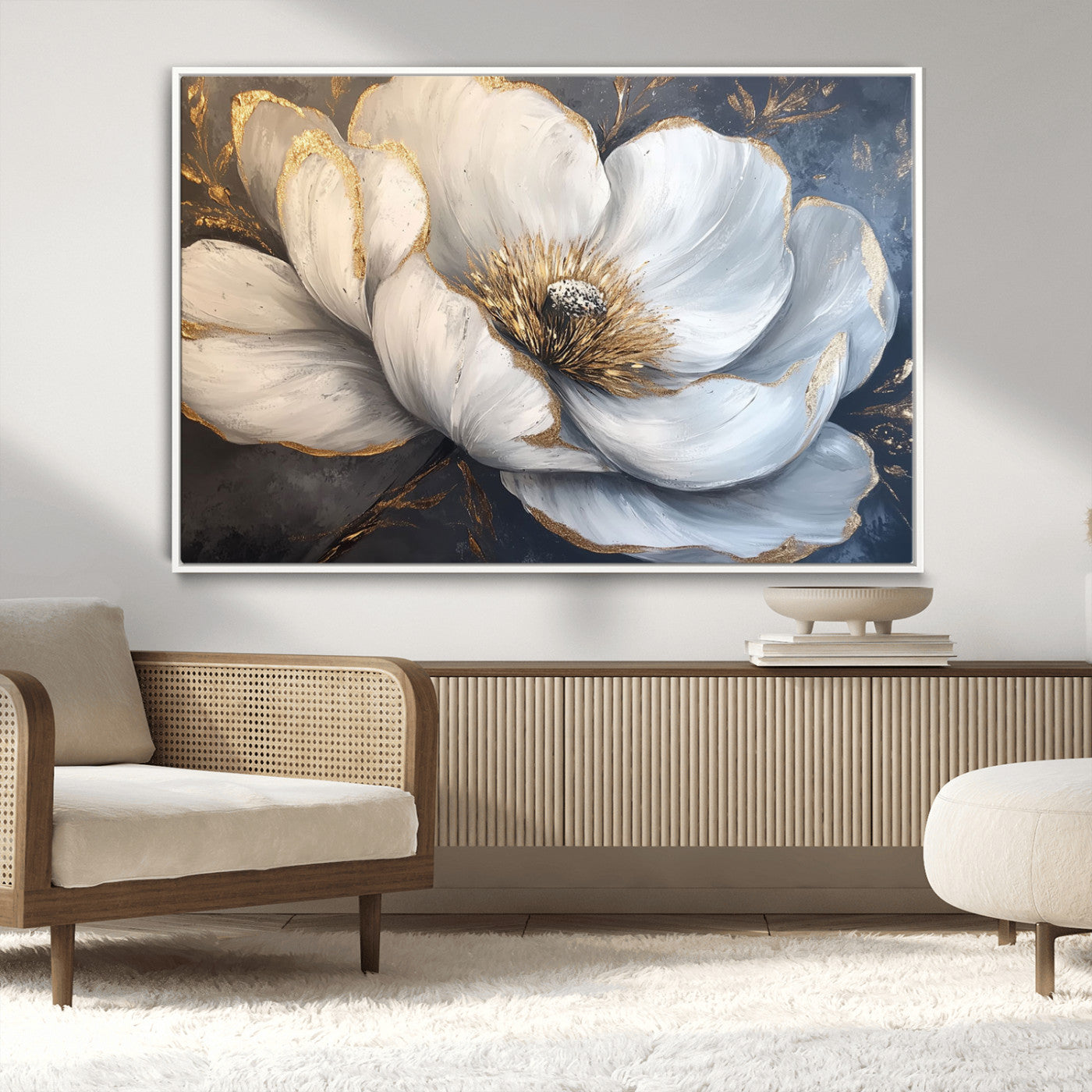 MGV-FC-36X24 - White Magnolia Flower Wall Art Canvas Print | Abstract Floral Wall Decor | Elegant Bloom Artwork |