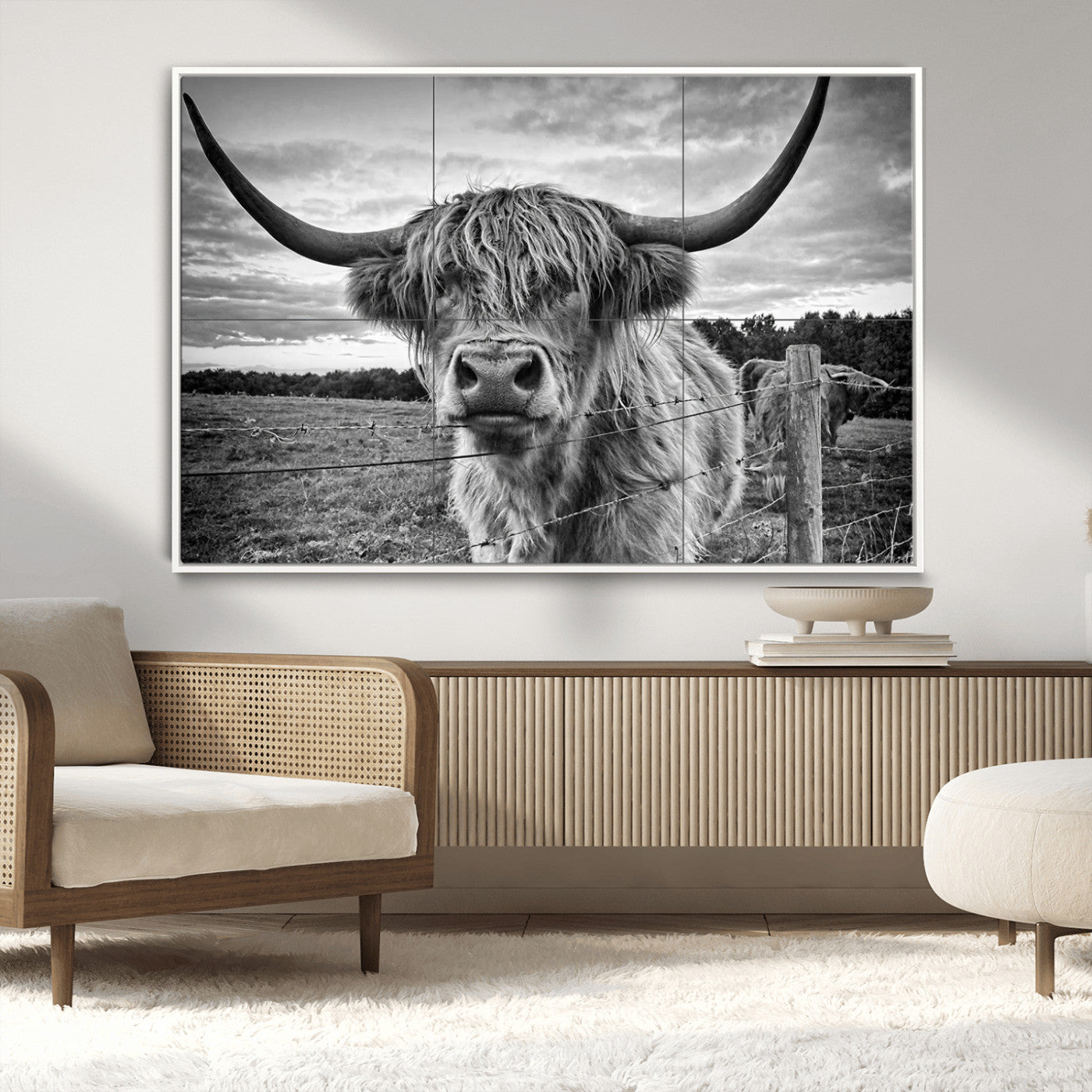 MGV-FC-36X24 - Scottish Highland Cow Wall Art Canvas Print | Ready to Hang and Framed | Rustic Farmhouse Decor