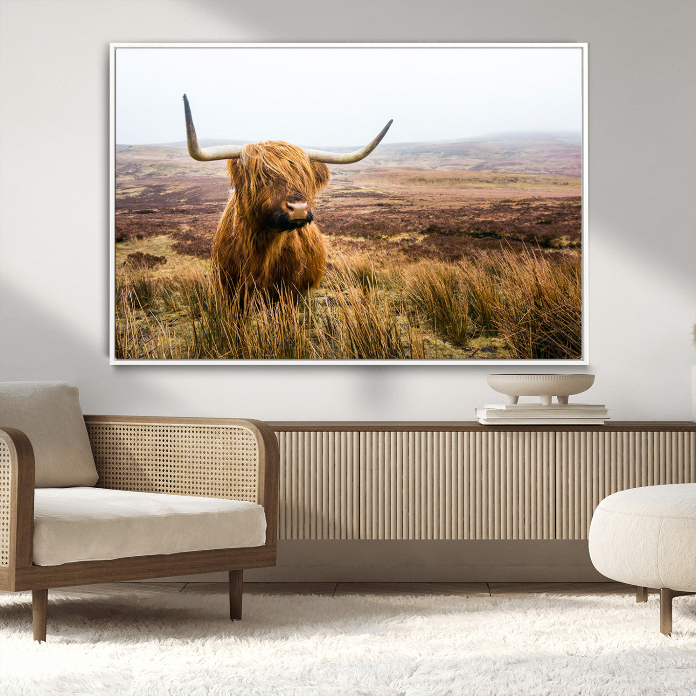 97274-MGV-CV-36X24-Scottish Highland Cow Canvas Wall Art – Rustic Farmhouse Charm with Highland Cattle – Ready to Hang