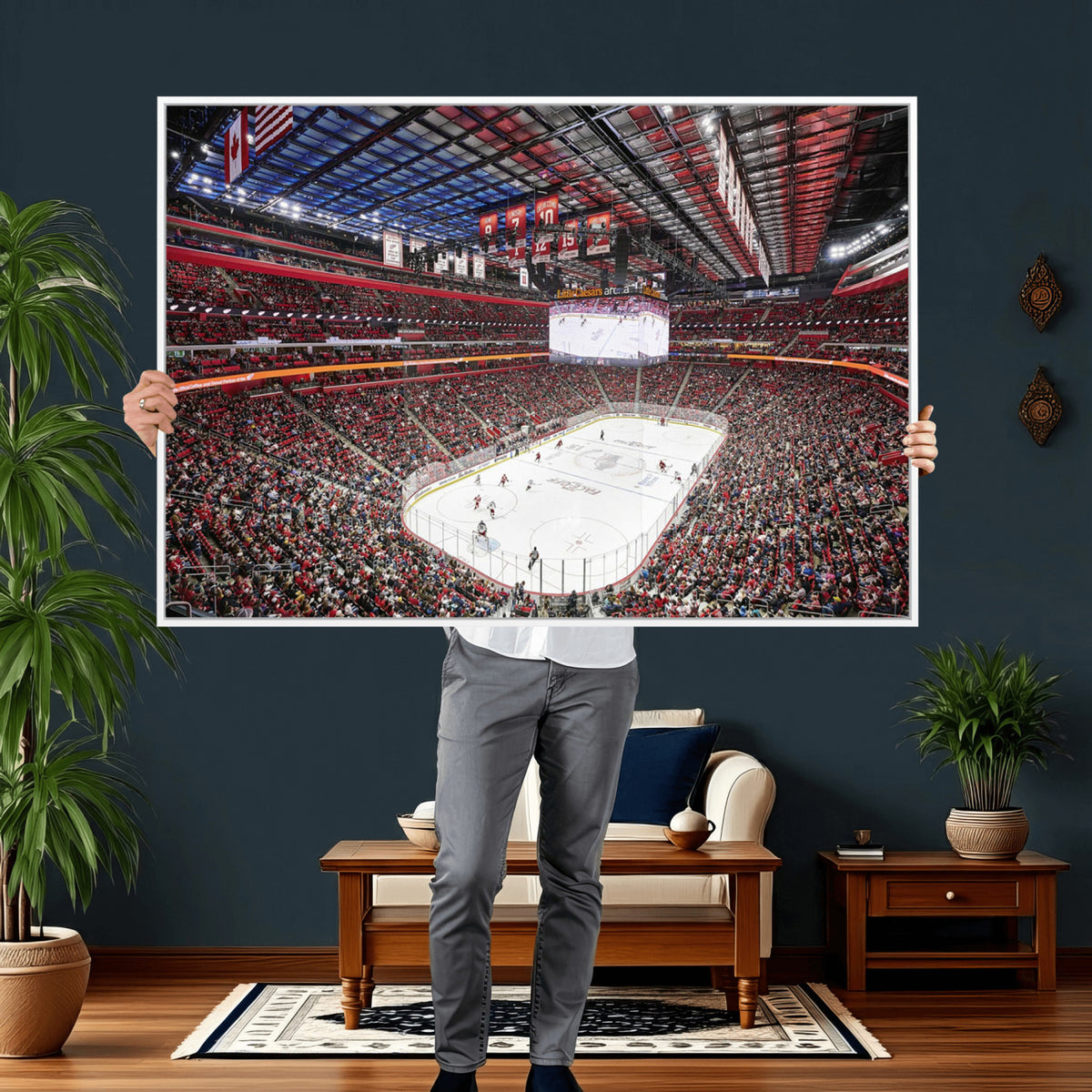 62263-MGV-CV-36X24 - Barton Malow Little Caesars Arena Detroit Wall Art Canvas Print - Detroit Hockey and Basketball