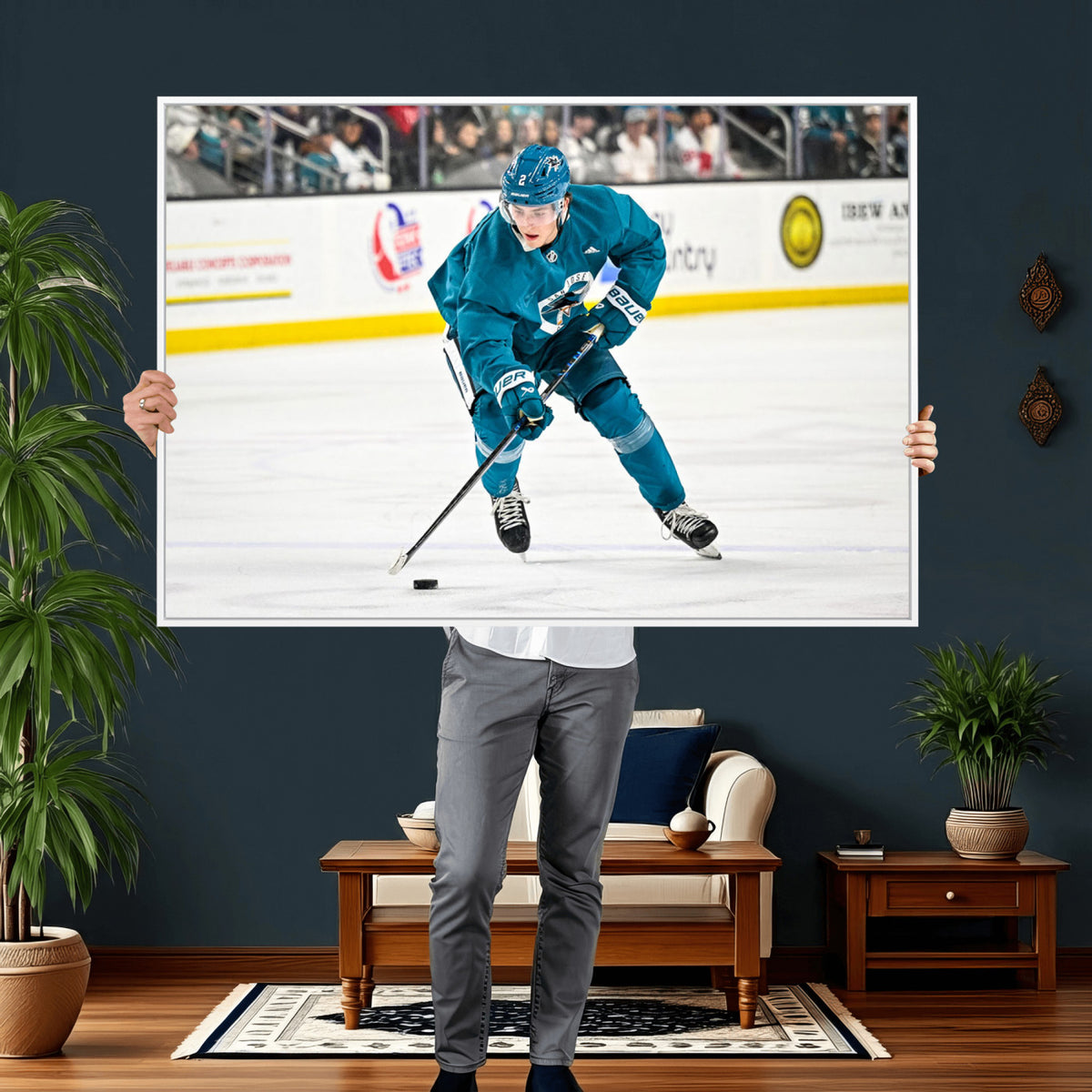69179-MGV-CV-36X24 - San Jose Sharks Ice Hockey Player Wall Art Canvas Print