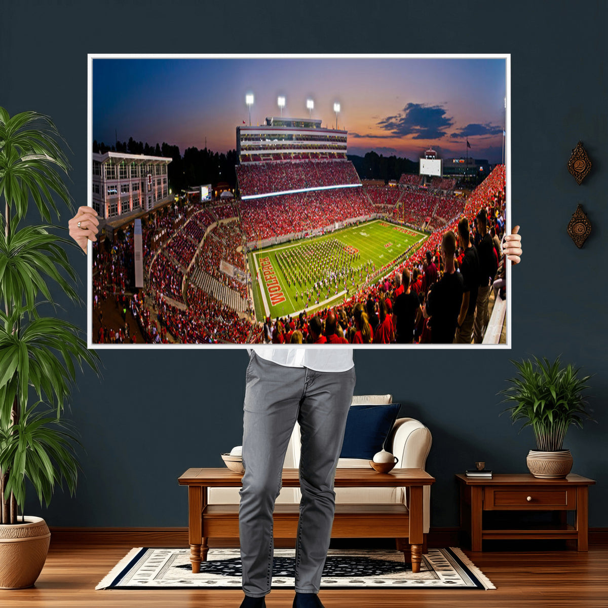 87655-MGV-CV-36X24 - NC State Wolfpack Football Team Print - Raleigh Carter-Finley Stadium Wall Art Canvas Print