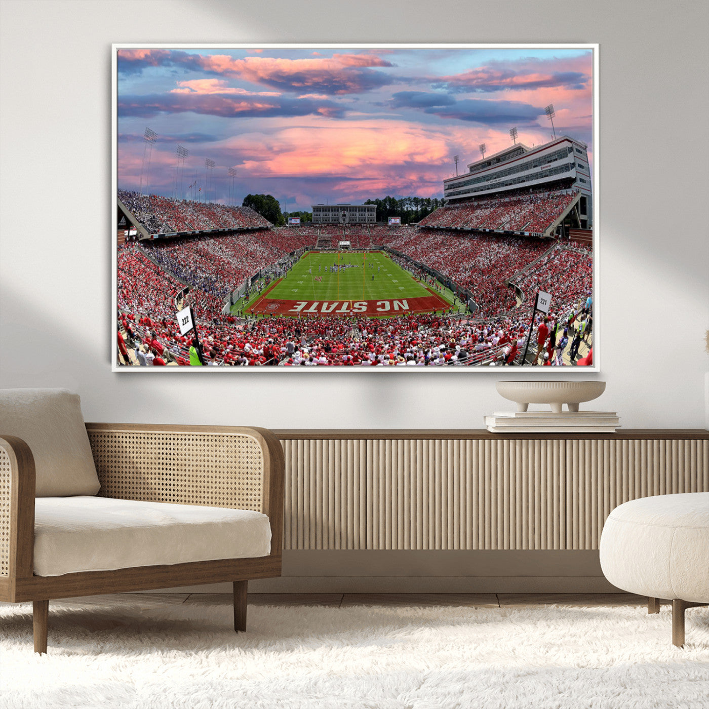 MGV-FC-36X24 - Carter-Finley Stadium Art Sunset Game Triple Canvas Wall Art - NC State Wolfpack Football Match