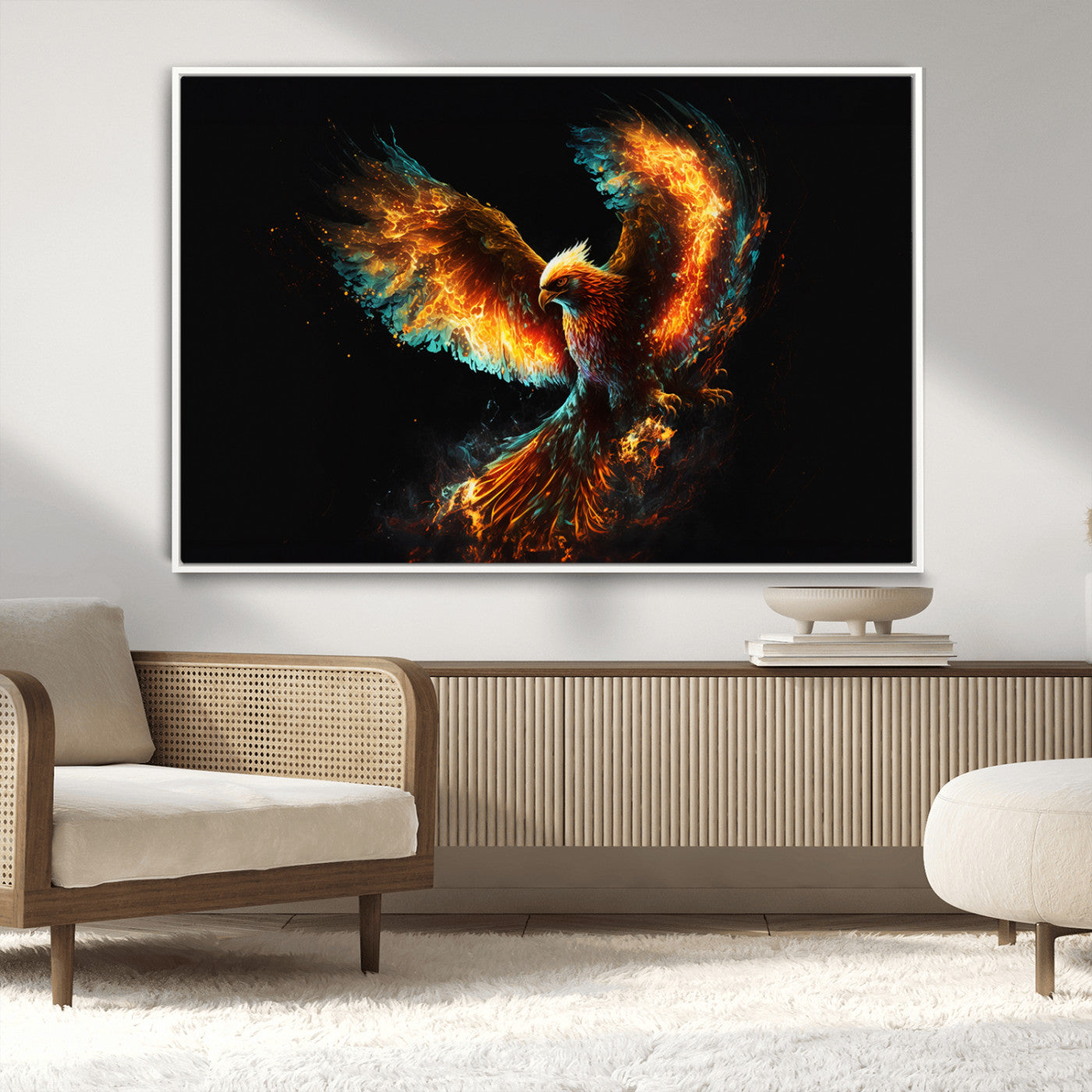 MGV-FC-36X24 - Fiery Phoenix Canvas Print | Ready to Hang Wall Art | Bold Fantasy Decor for Living Room | Majestic