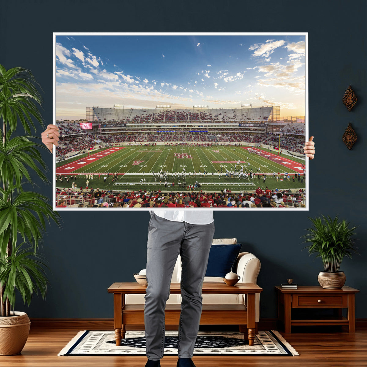 36612-MGV-CV-36X24 - Framed Houston Cougars Football Team Print - Houston TDECU Stadium Wall Art Canvas Print