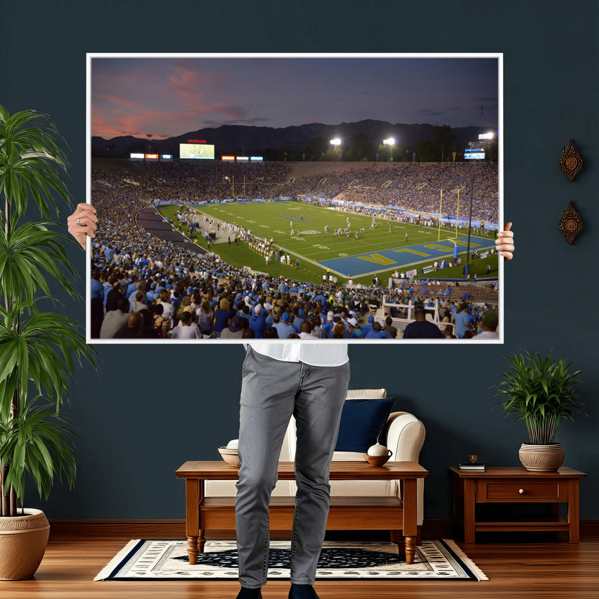 90359-MGV-CV-36X24 - UCLA Bruins Football Team Print - Pasadena Rose Bowl Stadium Wall Art Canvas Print