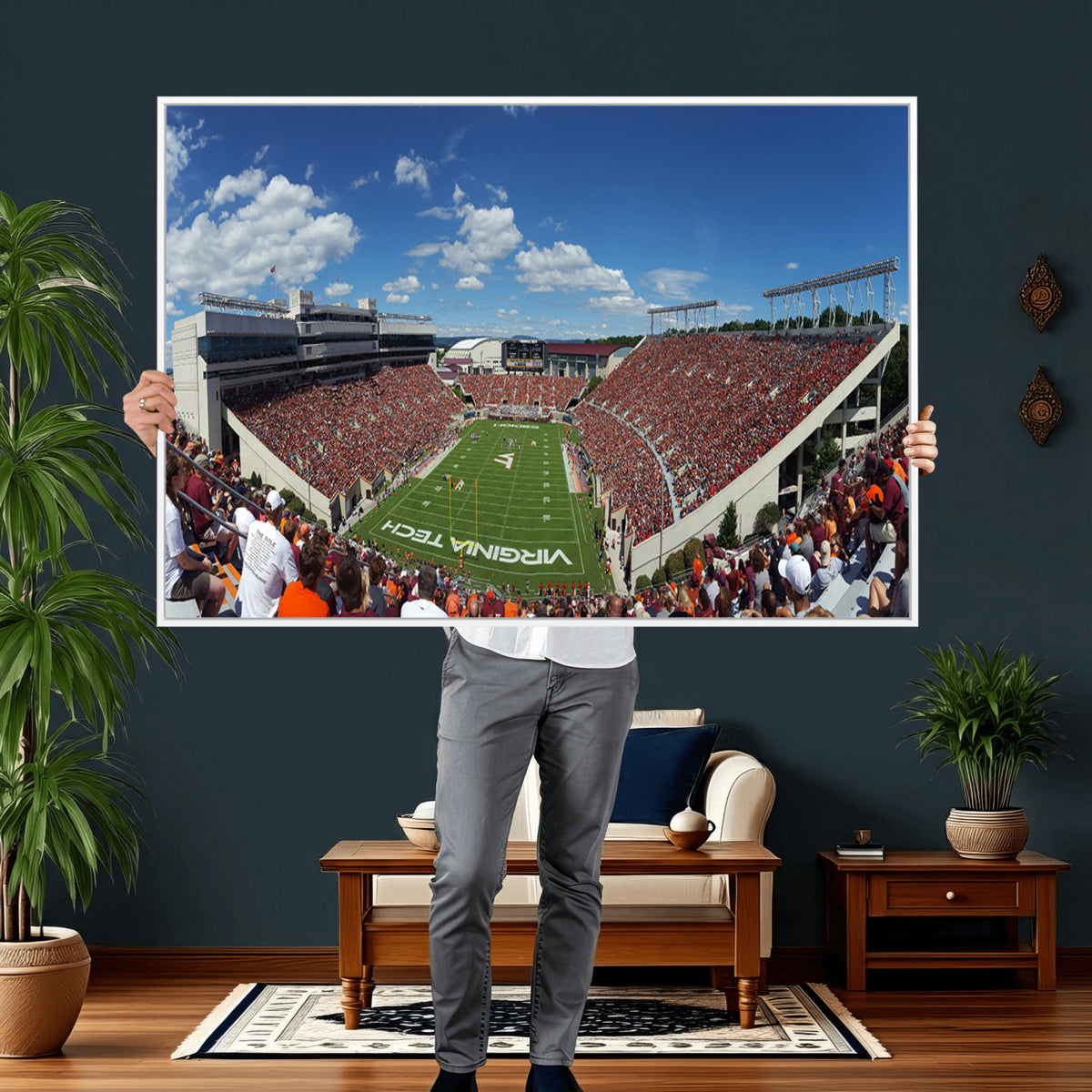 87769-MGV-CV-36X24 - Virginia Tech Hokies Football Team Print - Blacksburg Lane Stadium Wall Art Canvas Print