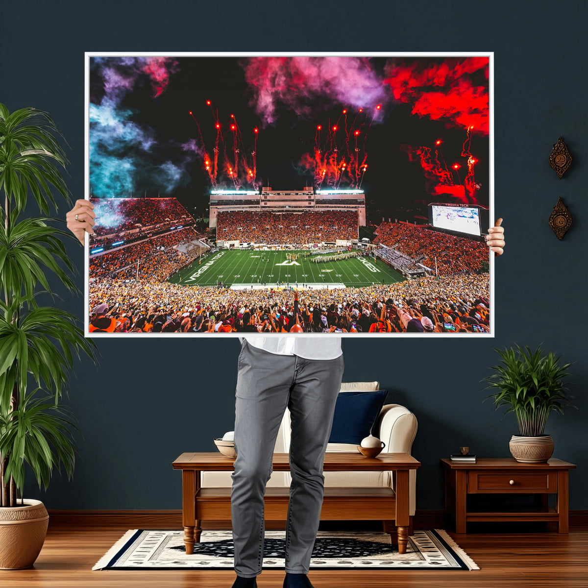 65761-MGV-CV-36X24 - Virginia Tech Hokies Football Team Print - Blacksburg Lane Stadium Wall Art Canvas Print