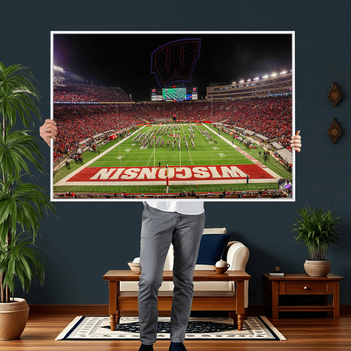 34125-MGV-CV-36X24 - Wisconsin Badgers Football Team Print Canvas- Madison Camp Randall Stadium Wall Art Canvas Print