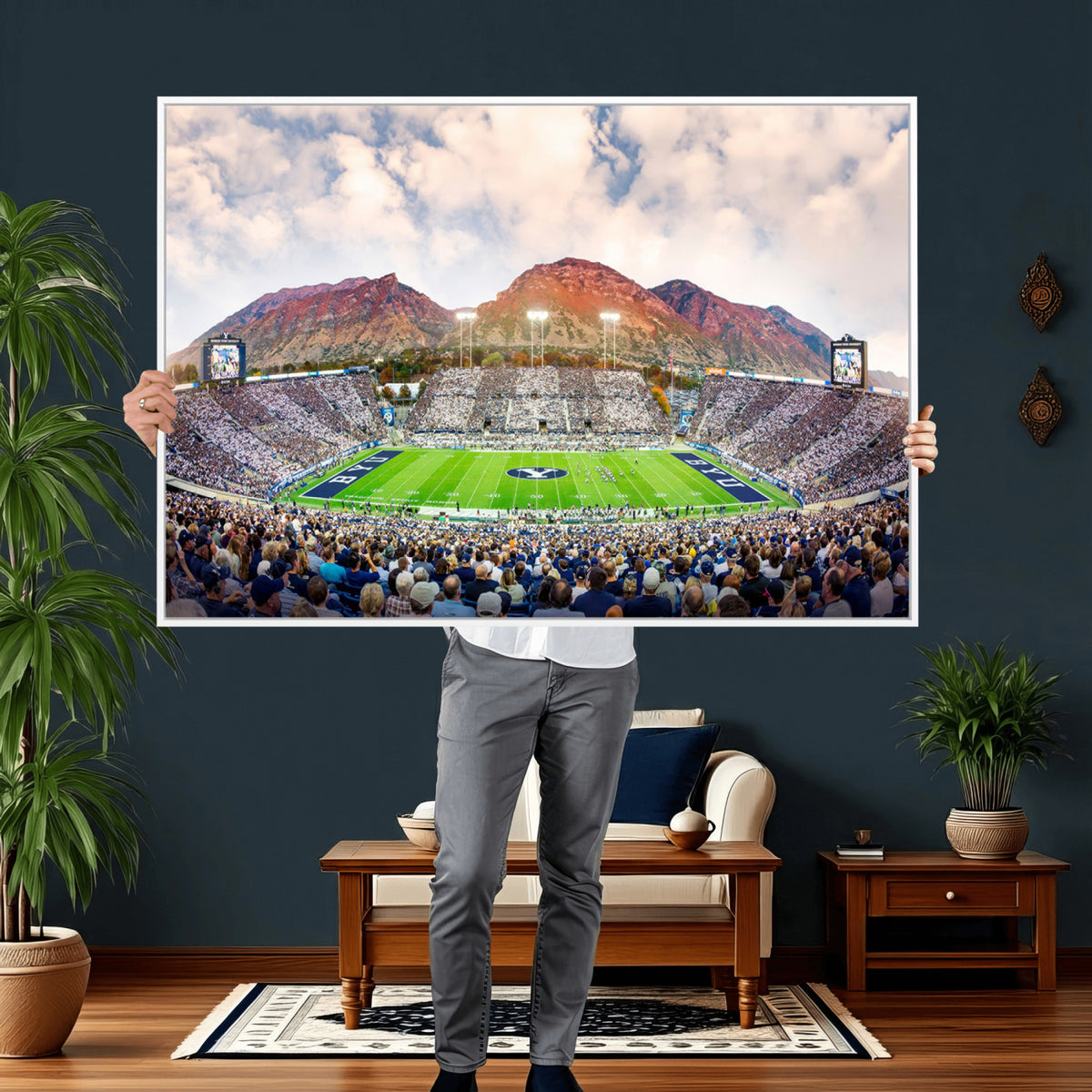 85734-MGV-CV-36X24 - Brigham Young University Cougars Football Team Print - Provo LaVell Edwards Stadium Wall Art Canvas
