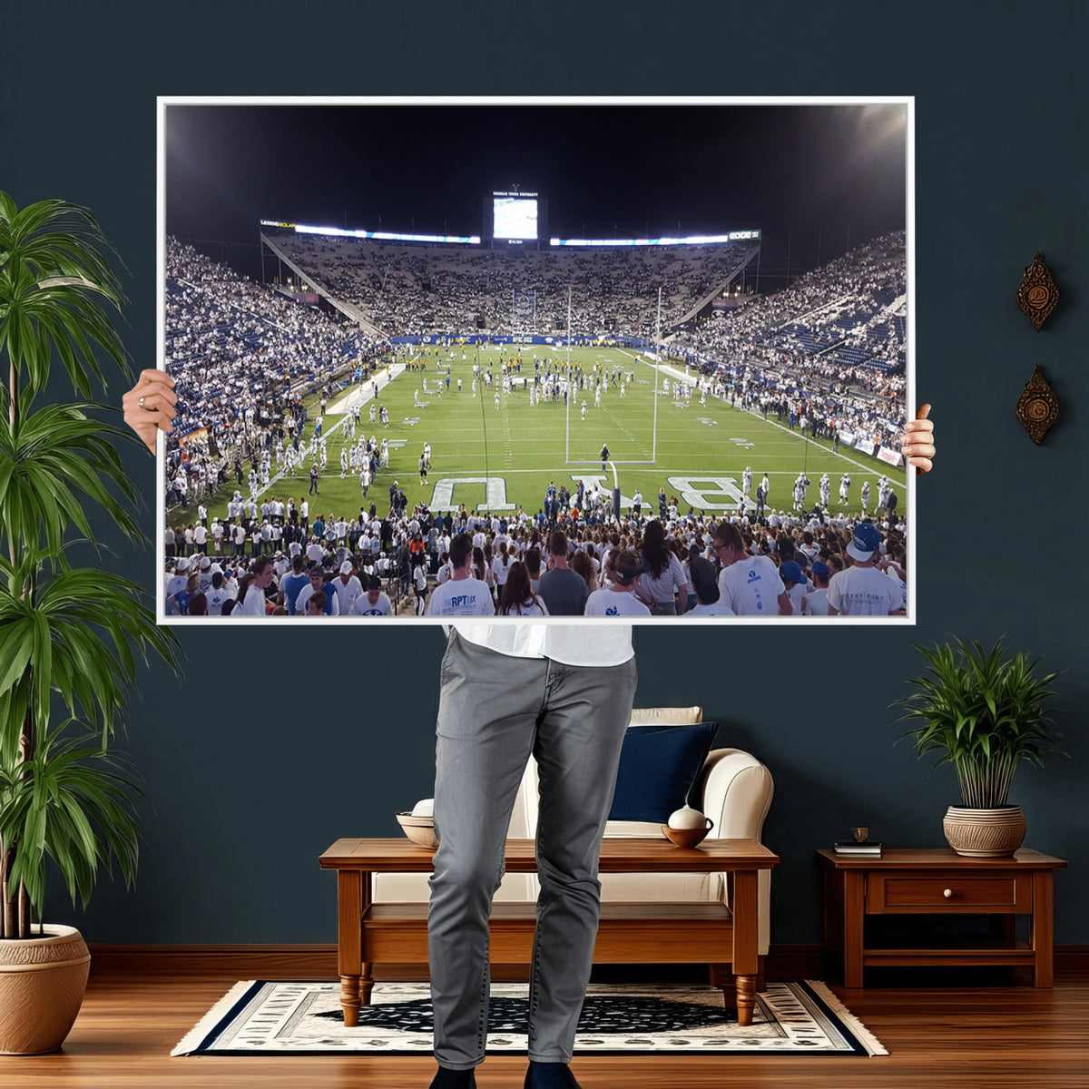 65036-MGV-CV-36X24 - Brigham Young University Cougars Football Print Canvas - Provo LaVell Edwards Stadium Wall Art