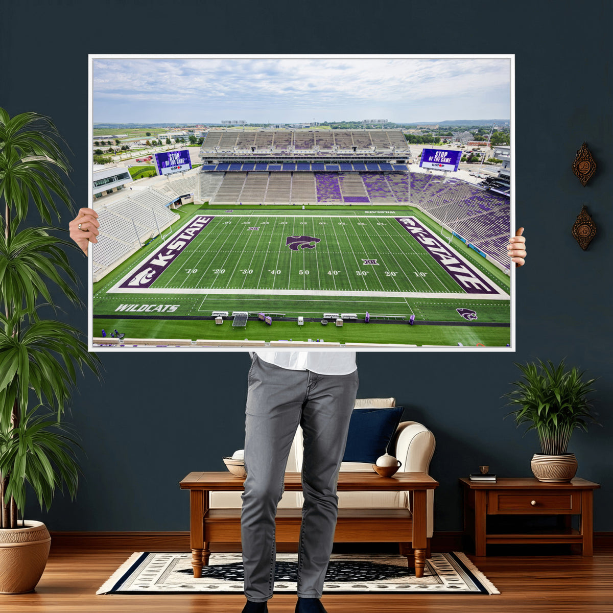 29452-MGV-CV-36X24 - KState Wildcats Football Team Print - Manhattan Bill Snyder Family Football Stadium Wall Art Canvas