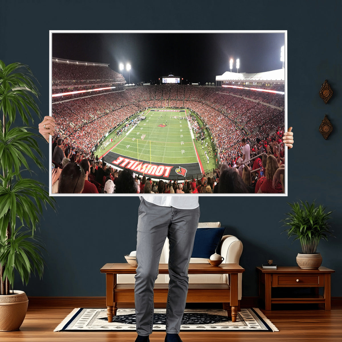 52267-MGV-CV-36X24 - University of Louisville Cardinals Football Team Print - Louisville Cardinal Stadium Wall Art Canvas