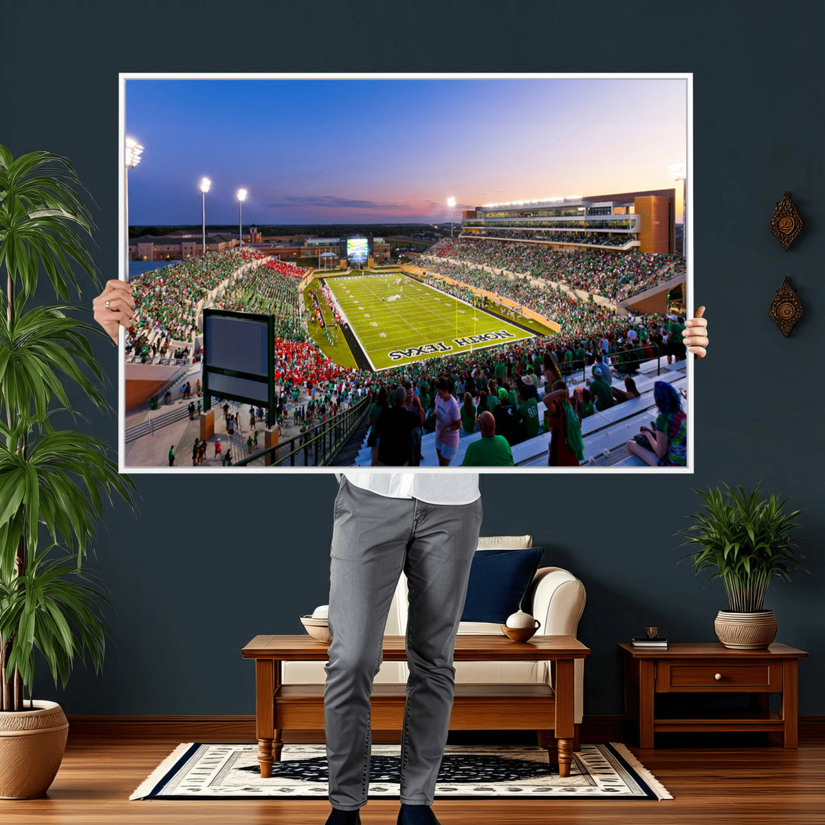 81582-MGV-CV-36X24 - University of North Texas Mean Green Football Team Print - Denton DATCU Stadium Wall Art Canvas