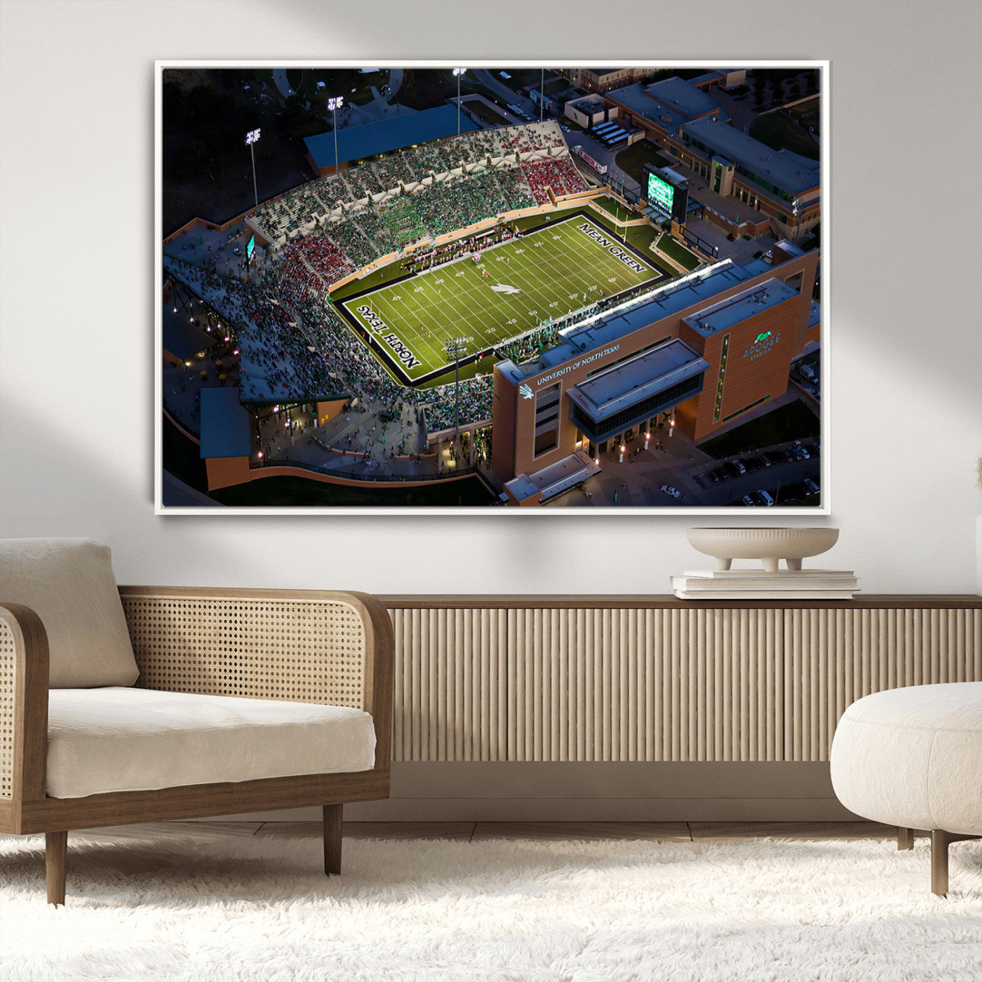 MGV-FC-36X24 - University of North Texas Mean Green Football Artwork, Football Team Print - Denton DATCU Stadium