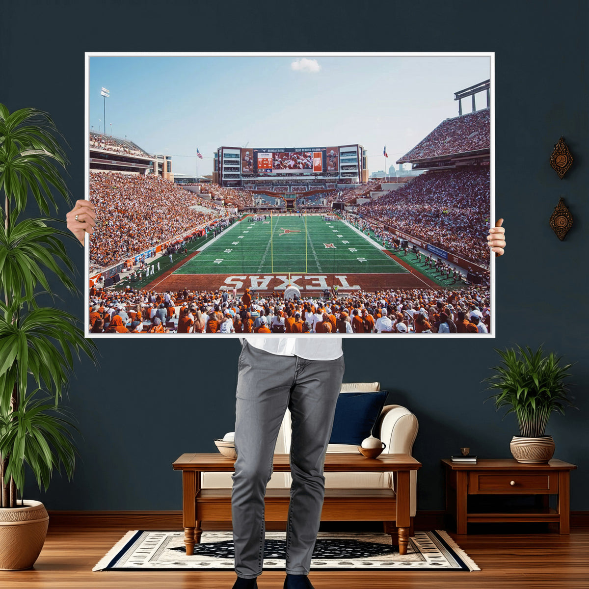 14826-MGV-CV-36X24 - Framed Texas Memorial Stadium Canvas, University of Texas Longhorns Football Team Print - Austin
