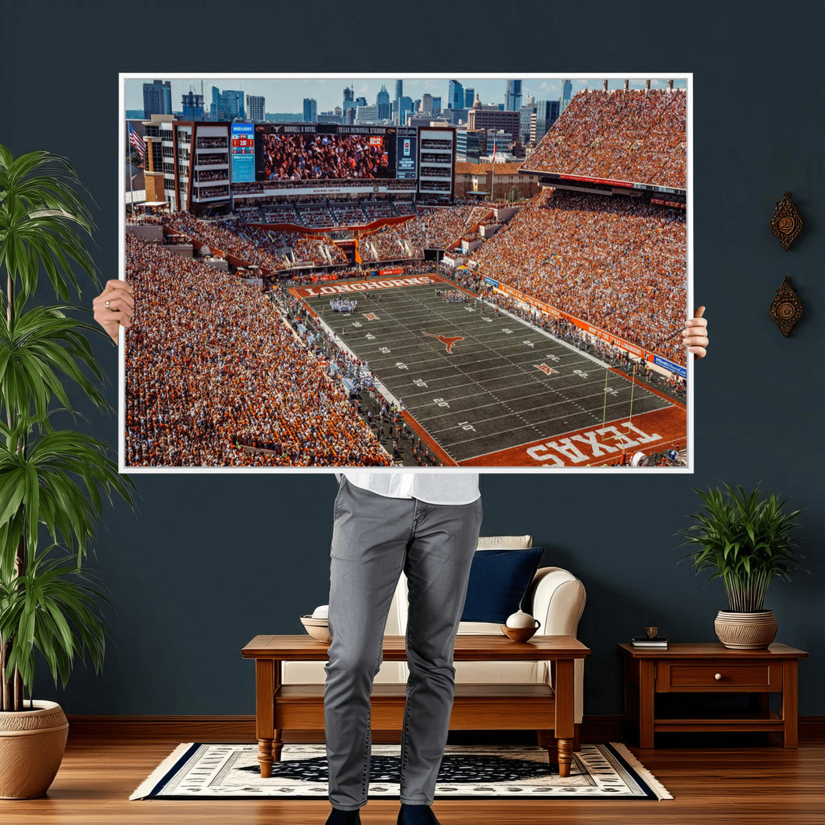 92103-MGV-CV-36X24 - University of Texas Longhorns Football Team Print - Austin Darrell K Royal-Texas Memorial Stadium