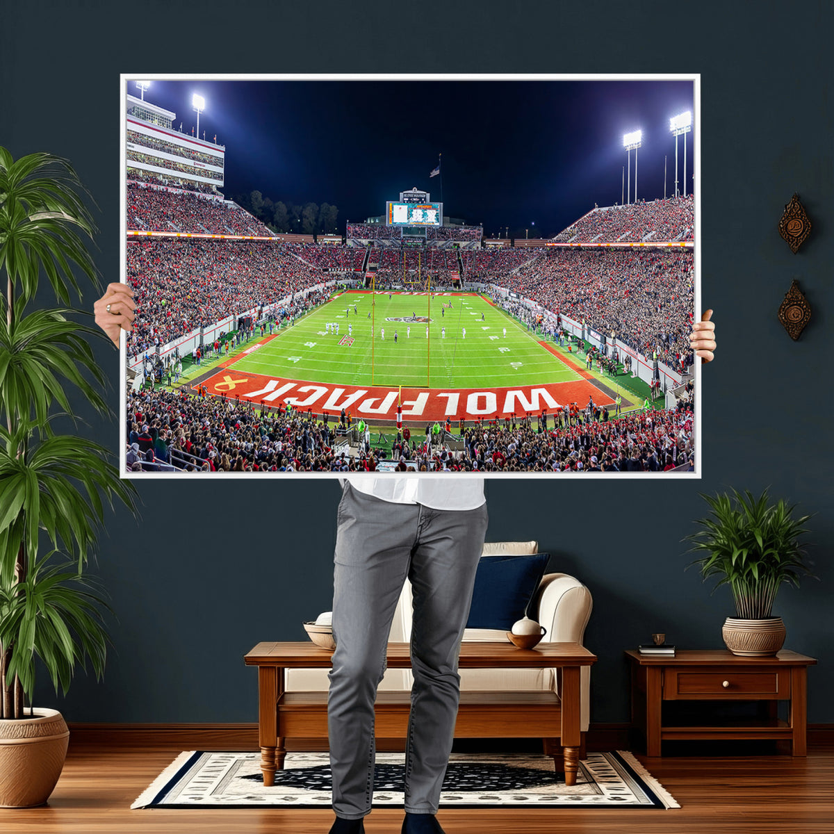 80943-MGV-CV-36X24 - Wolfpack Football Team Print - Raleigh Carter-Finley Stadium Wall Art Canvas Print