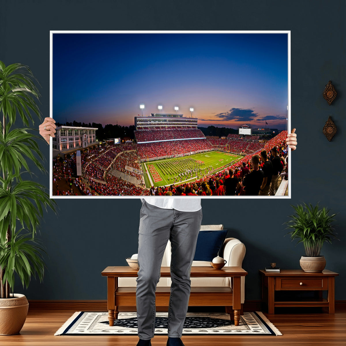 76202-MGV-CV-36X24 - Wolfpack Football Team Wall Art Print - Raleigh Carter-Finley Stadium Wall Art Canvas Print