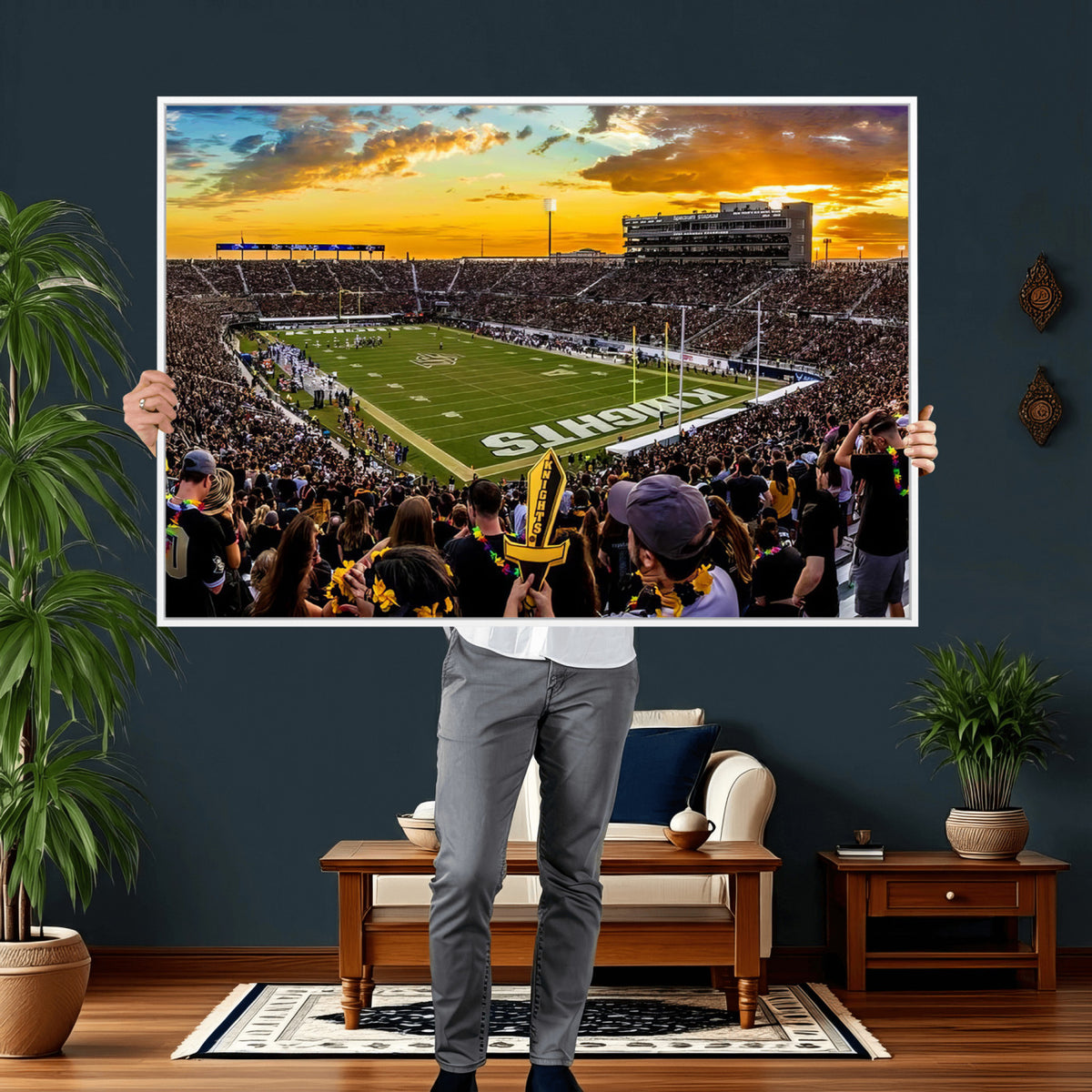 66803-MGV-CV-36X24 - UCF Knights Football Team Print - Orlando FBC Mortgage Stadium, UCF Knights Wall Art Canvas Print