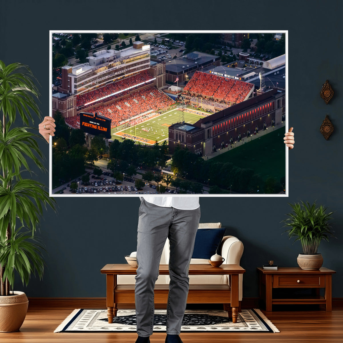 78052-MGV-CV-36X24 - University of Illinois Fighting Illini Football Team Print - Champaign Illinois Memorial Stadium