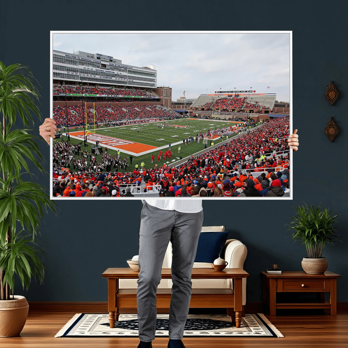 86851-MGV-CV-36X24 - University of Illinois Fighting Illini Football Team Print - Champaign Illinois Memorial Stadium