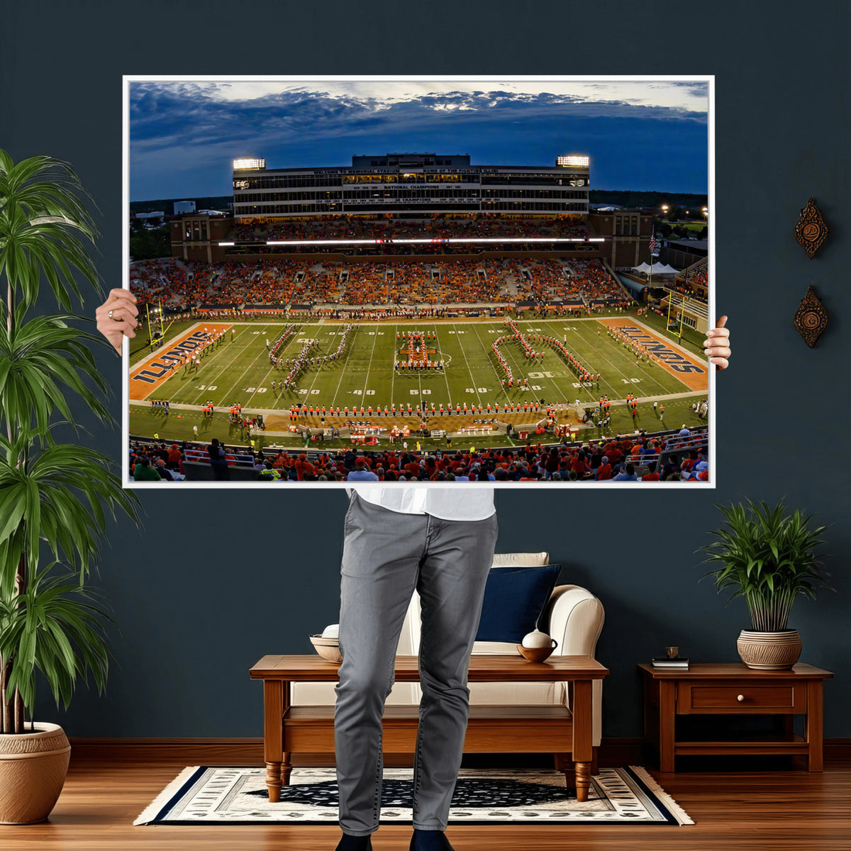 44513-MGV-CV-36X24 - University of Illinois Fighting Illini Football Team Print - Champaign Illinois Memorial Stadium