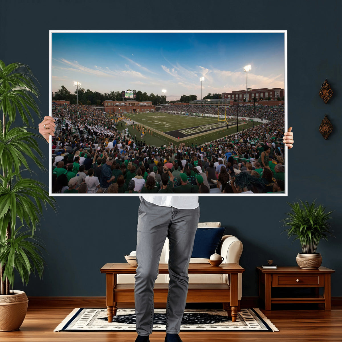 12290-MGV-CV-36X24 - University of Charlotte 49ers Football Team Print - Charlotte Jerry Richardson Stadium Wall Art