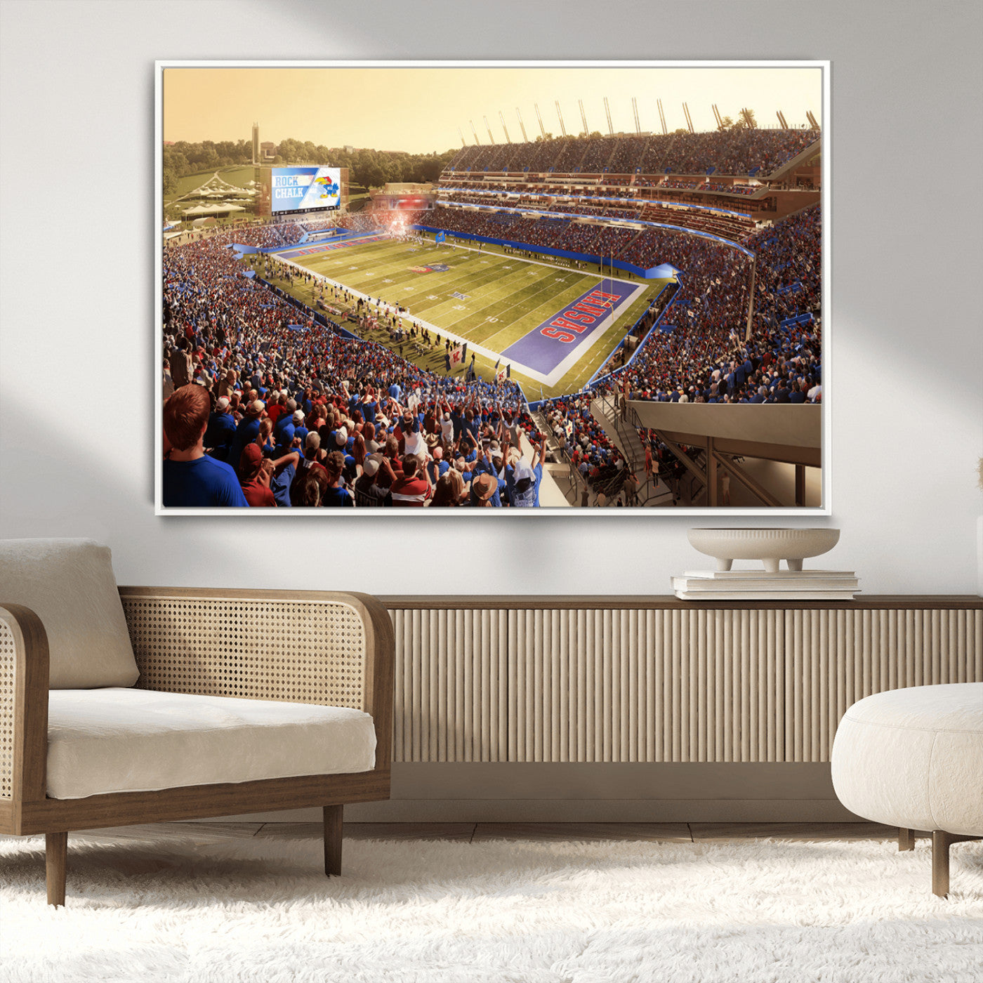 MGV-FC-36X24 - University of Kansas Jayhawks Football Team Print - Lawrence Kansas Memorial Stadium Wall Art Canvas