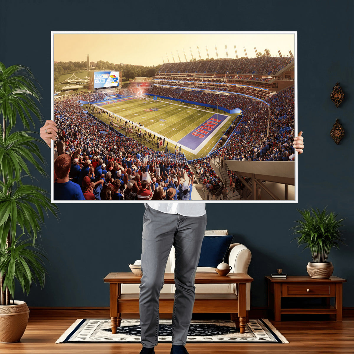71731-MGV-CV-36X24 - University of Kansas Jayhawks Football Team Print - Lawrence Kansas Memorial Stadium Wall Art Canvas