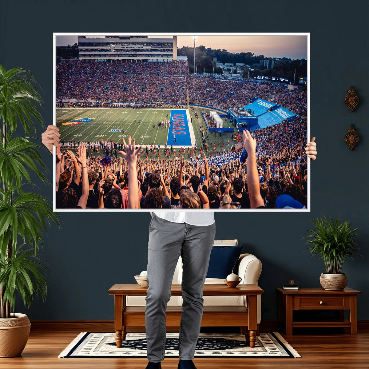 40169-MGV-CV-36X24 - University of Kansas Jayhawks Football Team Art Print - Lawrence Kansas Memorial Stadium Wall Art