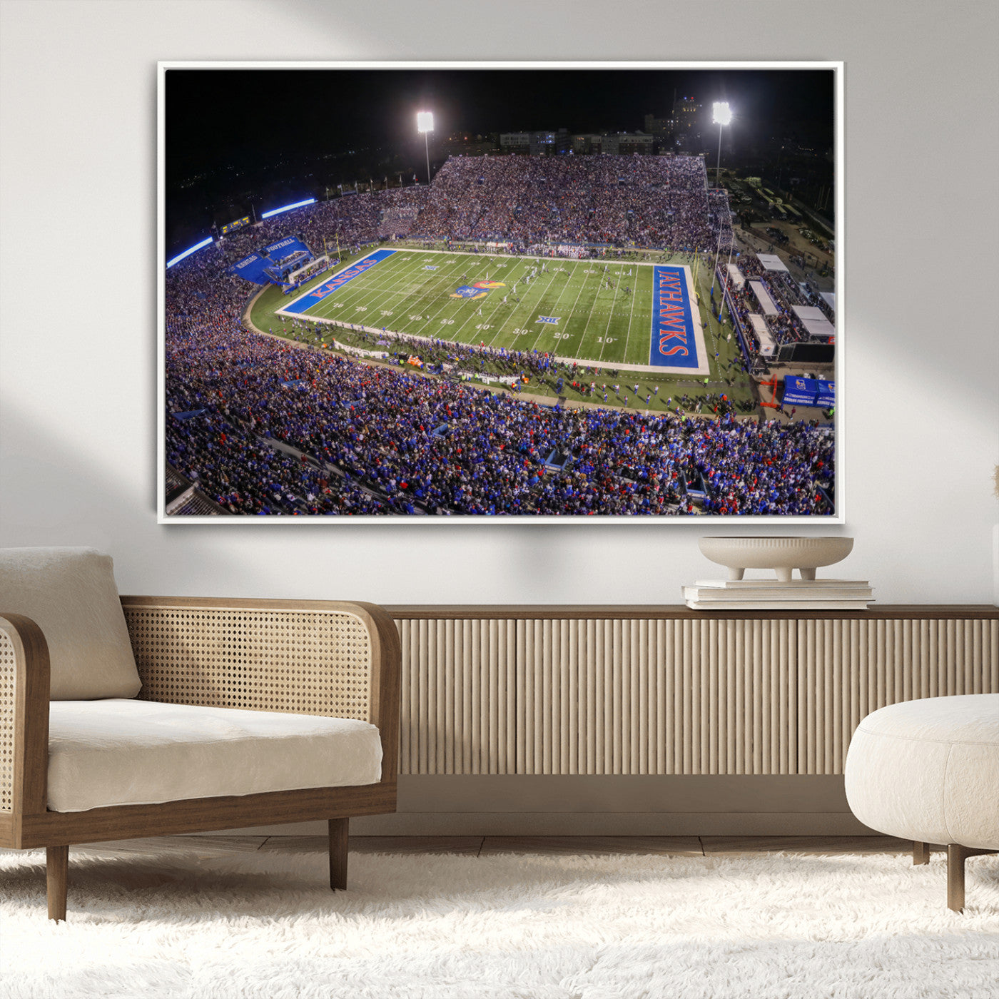 MGV-FC-36X24 - University of Kansas Jayhawks Football Team Print - Lawrence Kansas Memorial Stadium Wall Art Canvas